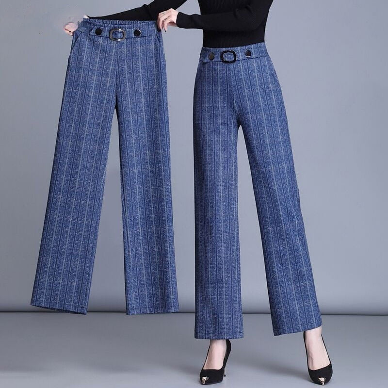 High Waist Plus Size Wide Leg Pants Casual Straight Trousers