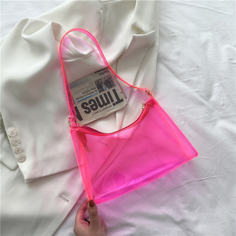 Fashion Female Bag Korean Version Small Jelly Bag Pure Color Transparent Lady Underarm Bag Shoulder Bag