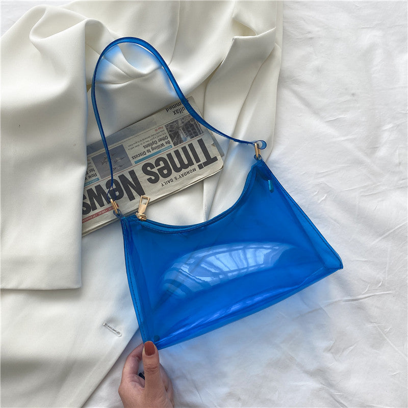 Fashion Female Bag Korean Version Small Jelly Bag Pure Color Transparent Lady Underarm Bag Shoulder Bag