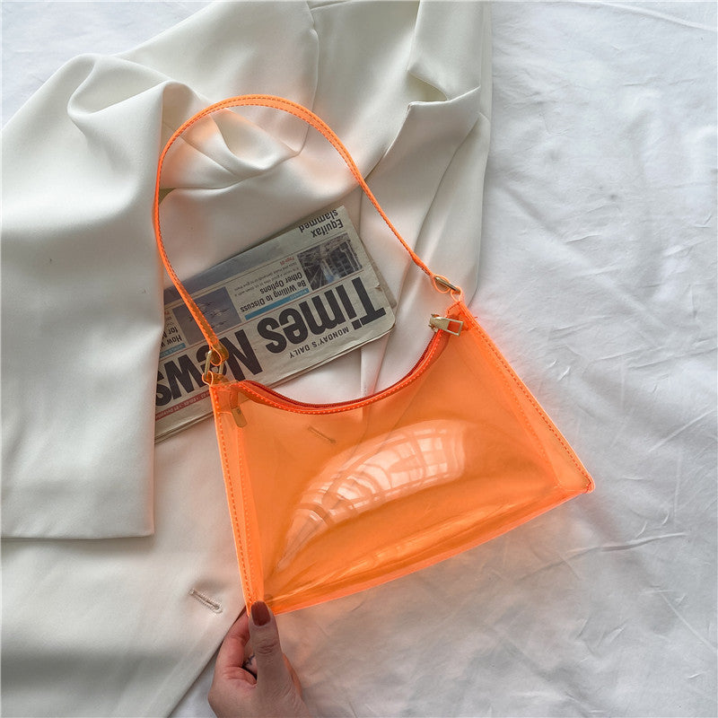 Fashion Female Bag Korean Version Small Jelly Bag Pure Color Transparent Lady Underarm Bag Shoulder Bag