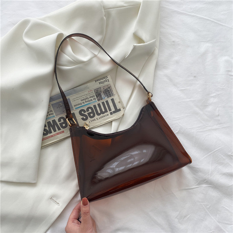 Fashion Female Bag Korean Version Small Jelly Bag Pure Color Transparent Lady Underarm Bag Shoulder Bag