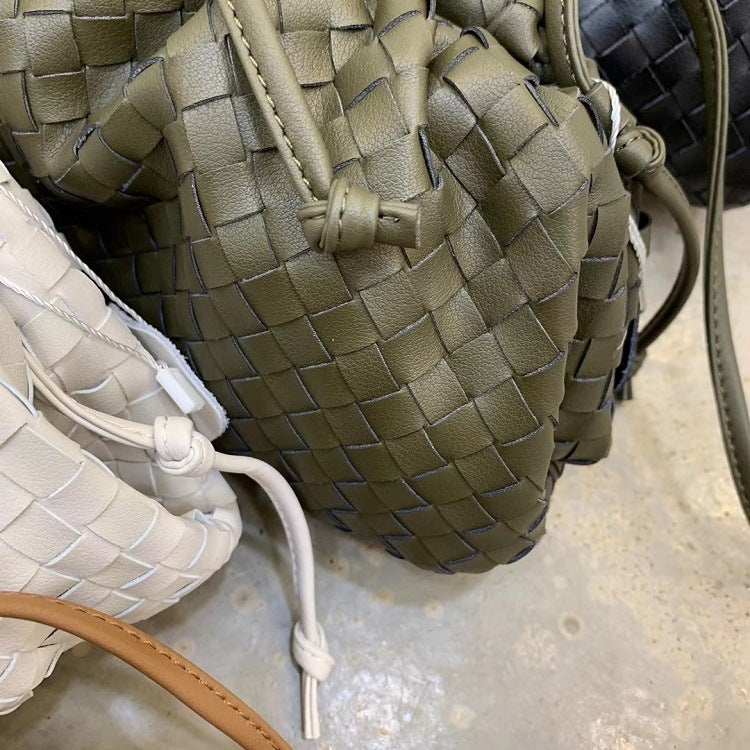 Genuine Leather Handbags Sheepskin Woven Shoulder Bag