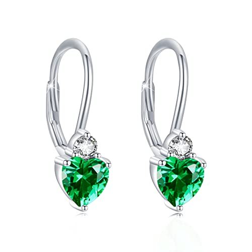 925 Sterling Silver Hypoallergenic Heart Birthstone Earrings for Women